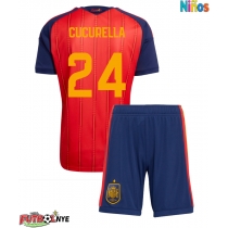 Camiseta España Marc Cucurella #24 Primera Equipación para niños Mundial 2026 manga corta (+ pantalones cortos)